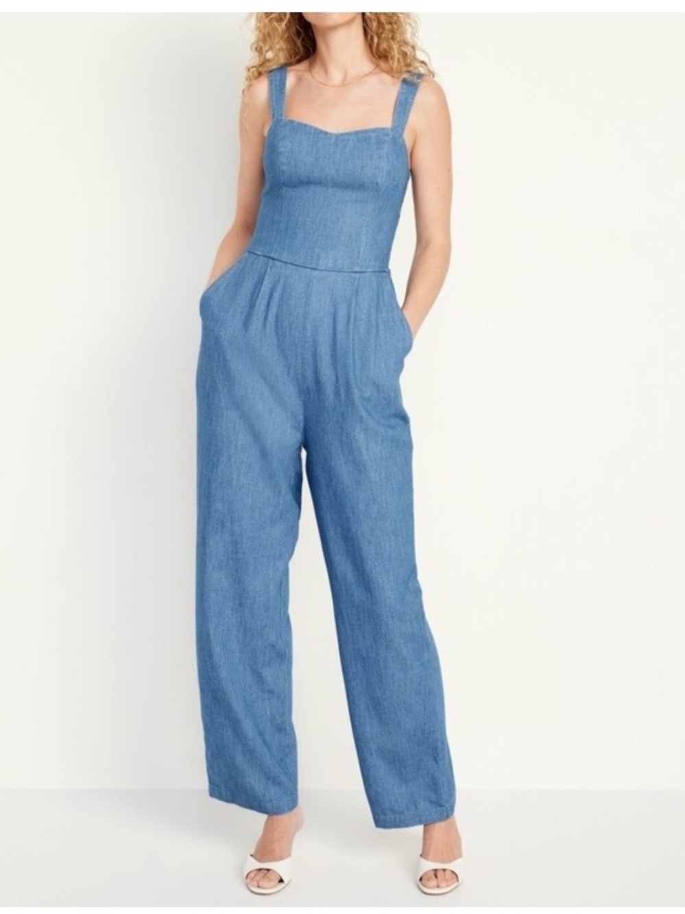Old Navy Light Blue Denim Square-Neck Jumpsuit